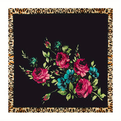 Flower Leopard Print Bandana Satin Shawl Silk Square Scarf