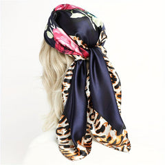 Flower Leopard Print Bandana Satin Shawl Silk Square Scarf