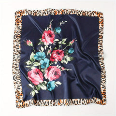 Flower Leopard Print Bandana Satin Shawl Silk Square Scarf