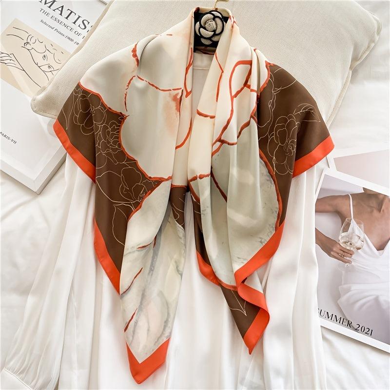 Floral Print Square Scarf Silk Shawl Twill Satin Bandana Spring Summer