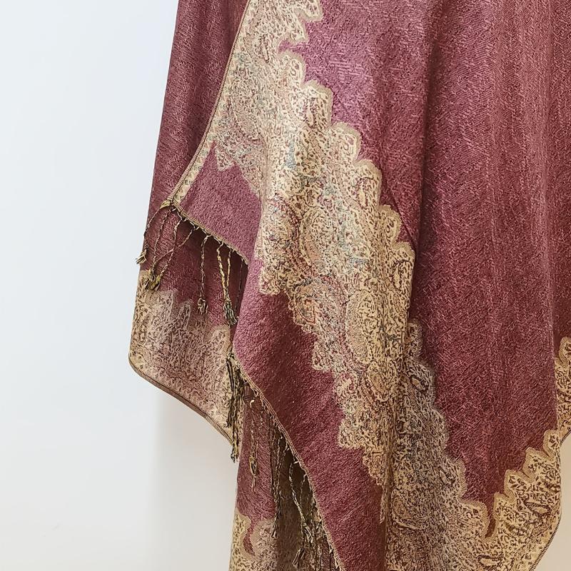 Vintage Oversized Jacquard Tassel Scarf Pink Paisley Print
