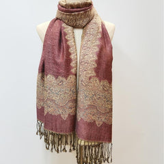 Vintage Oversized Jacquard Tassel Scarf Pink Paisley Print