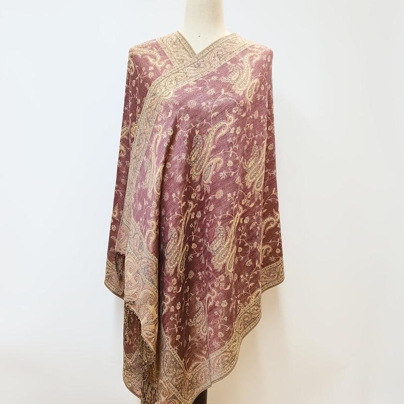 Large Tassel Scarf Rose Pink Paisley Jacquard Vintage Shawl Windproof Wrap