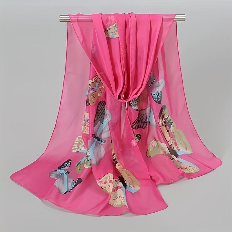Vintage Butterfly Print Chiffon Scarf Thin Windproof Shawl