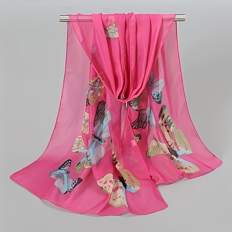Vintage Butterfly Print Chiffon Scarf Thin Windproof Shawl