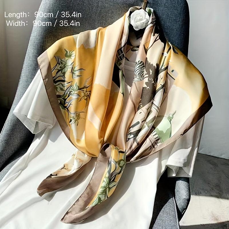 89 92cm Sunproof Silk Square Scarf Light Printed Soft Shawl
