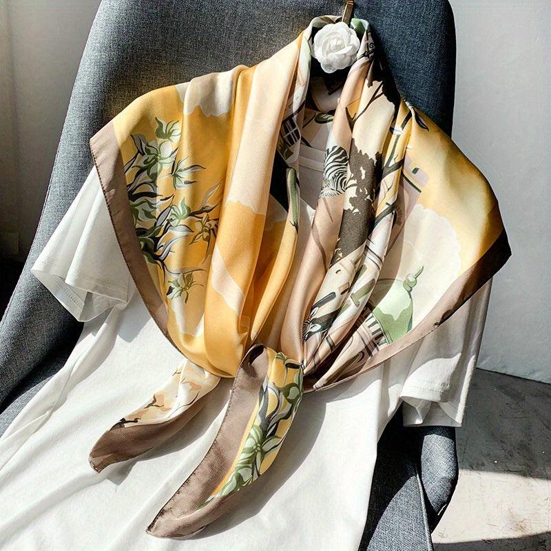 89 92cm Sunproof Silk Square Scarf Light Printed Soft Shawl