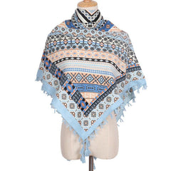 Geometric Print Tassel Shawl Vintage Square Scarf for Women