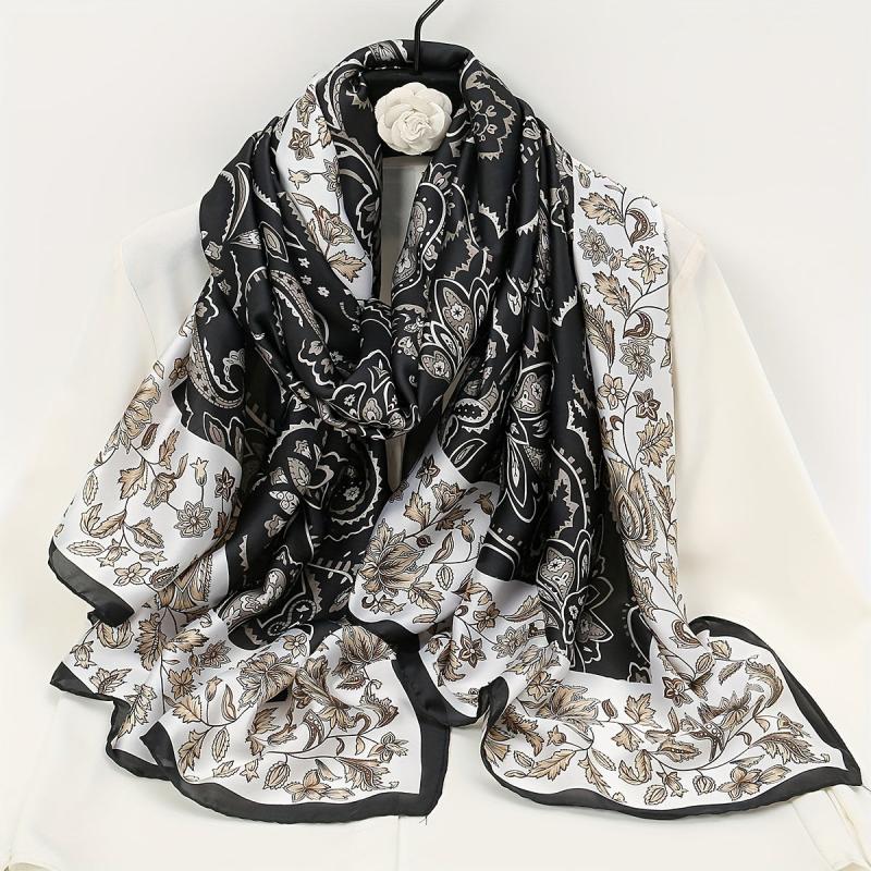 Paisley Print Satin Scarf Large Shawl Bandana Head Wrap