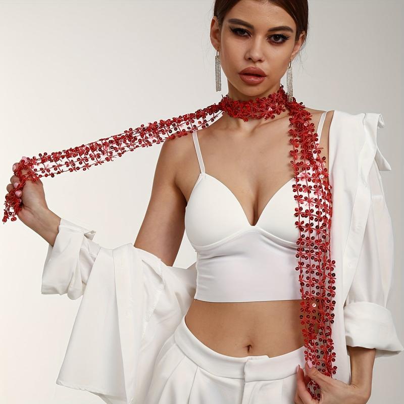 Sequin Hollow Out Long Scarf Hip Hop Skinny Scarf Women Y2K