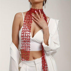Sequin Hollow Out Long Scarf Hip Hop Skinny Scarf Women Y2K