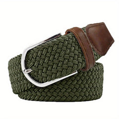 Men's Elastic Braided Belt Pin Buckle Stretch Belt Canvas Waistband