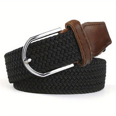 Men's Elastic Braided Belt Pin Buckle Stretch Belt Canvas Waistband