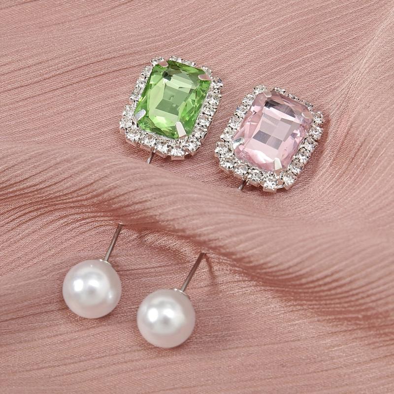 3pc Rhinestone Pin Brooch Scarf Decorative Fixed Buckle Women