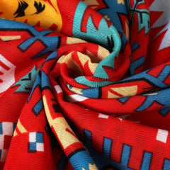 Red Geometric Print Tassel Scarf Bohemian Warm Shawl Windproof Head Wraps