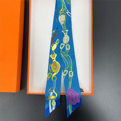 French Style Skinny Scarf Chain Print Ribbon Neckerchief Twilly Scarf