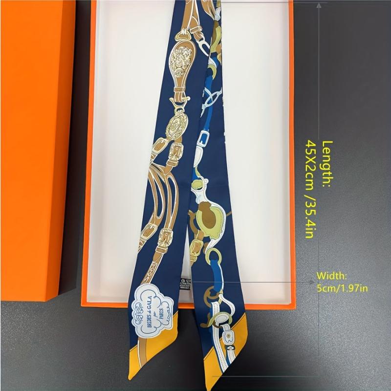 French Style Skinny Scarf Chain Print Ribbon Neckerchief Twilly Scarf
