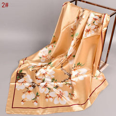 Peach Blossom Pattern Scarf Shawl Silk Women's Wrap Bandana