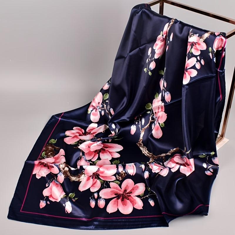 Peach Blossom Pattern Scarf Shawl Silk Women's Wrap Bandana
