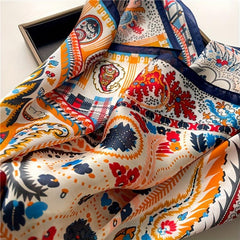 Boho Floral Print Bandana Vintage Silk Square Scarf