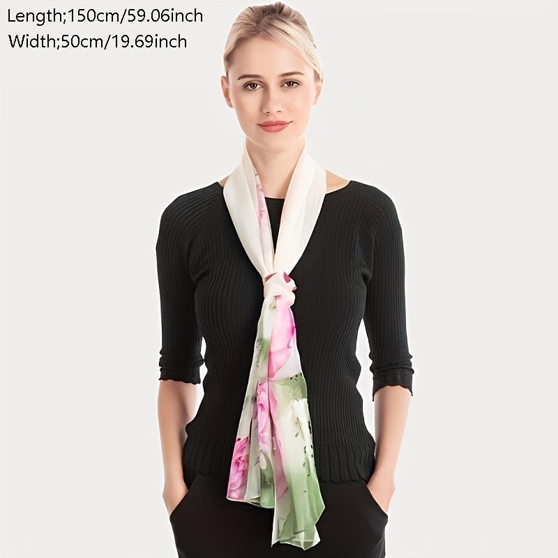 Lotus Print Georgette Scarf Vintage Classic Shawl Windproof Head Wrap