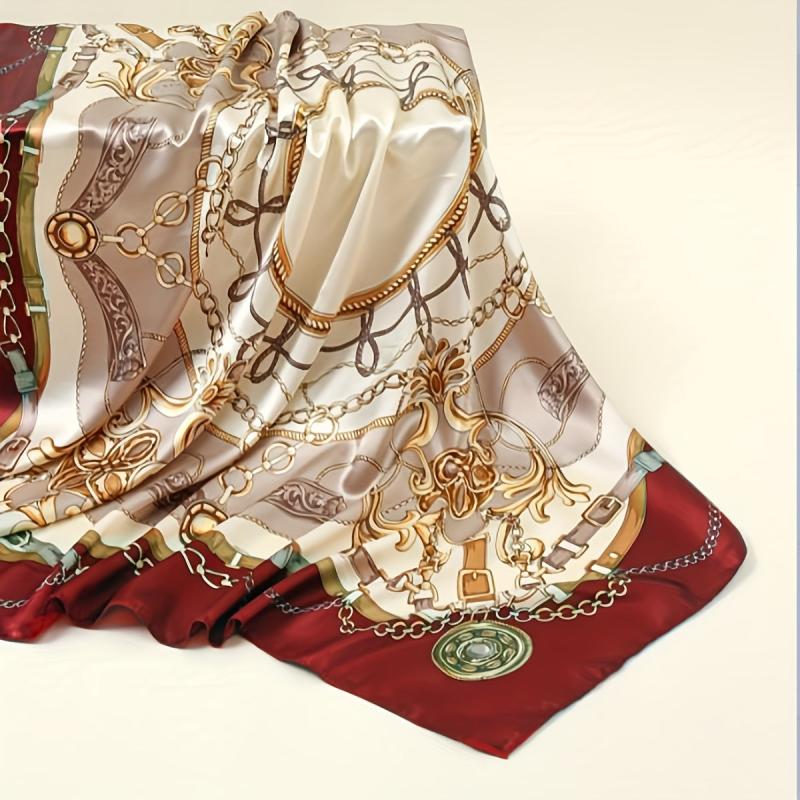 Chain Print Satin Bandana Square Scarf Women Casual Head Wrap