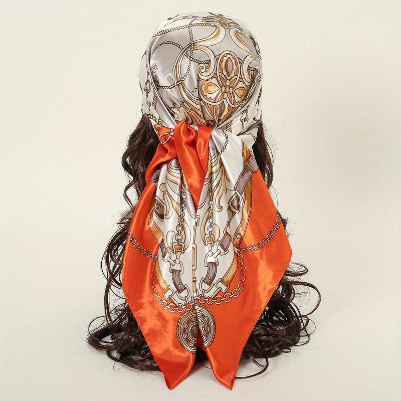 Chain Print Satin Bandana Square Scarf Women Casual Head Wrap