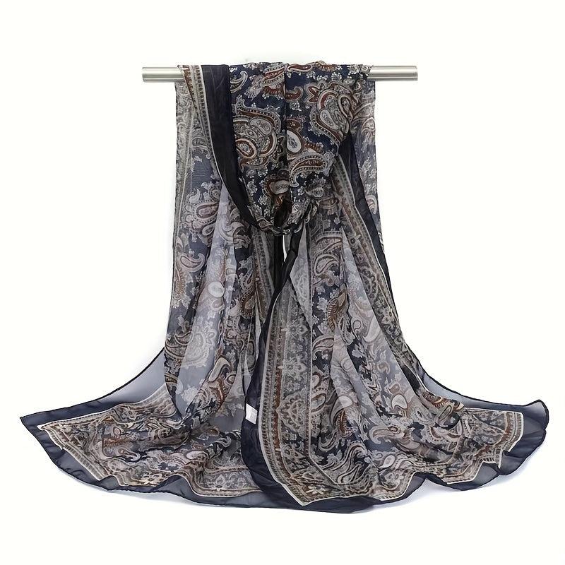 Vintage Paisley Print Chiffon Scarf Thin Summer Shawl Silk Head Wrap