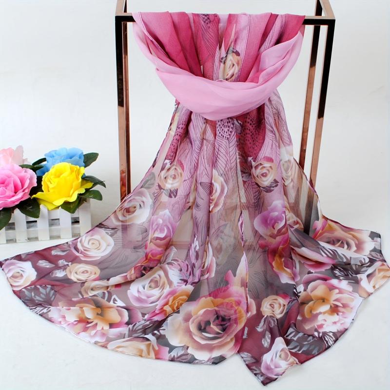 Peacock Feather Rose Print Chiffon Hijab Scarf