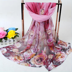 Peacock Feather Rose Print Chiffon Hijab Scarf