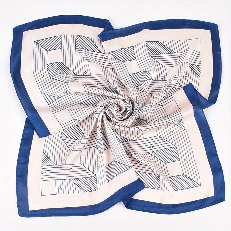 Geometric Stripe Print Bandana Square Scarf Woman Satin Shawl