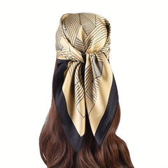 Geometric Stripe Print Bandana Square Scarf Woman Satin Shawl