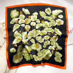 Chinese Style Print Silk Scarf - Lotus Pattern Square Scarf for Women