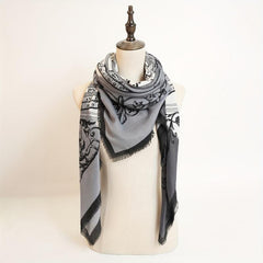 Classic Print Square Scarf Vintage Tassel Shawl Windproof Head Wrap