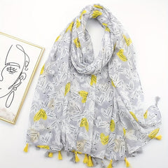 Graffiti Butterfly Print Tassel Scarf Shawl for Women