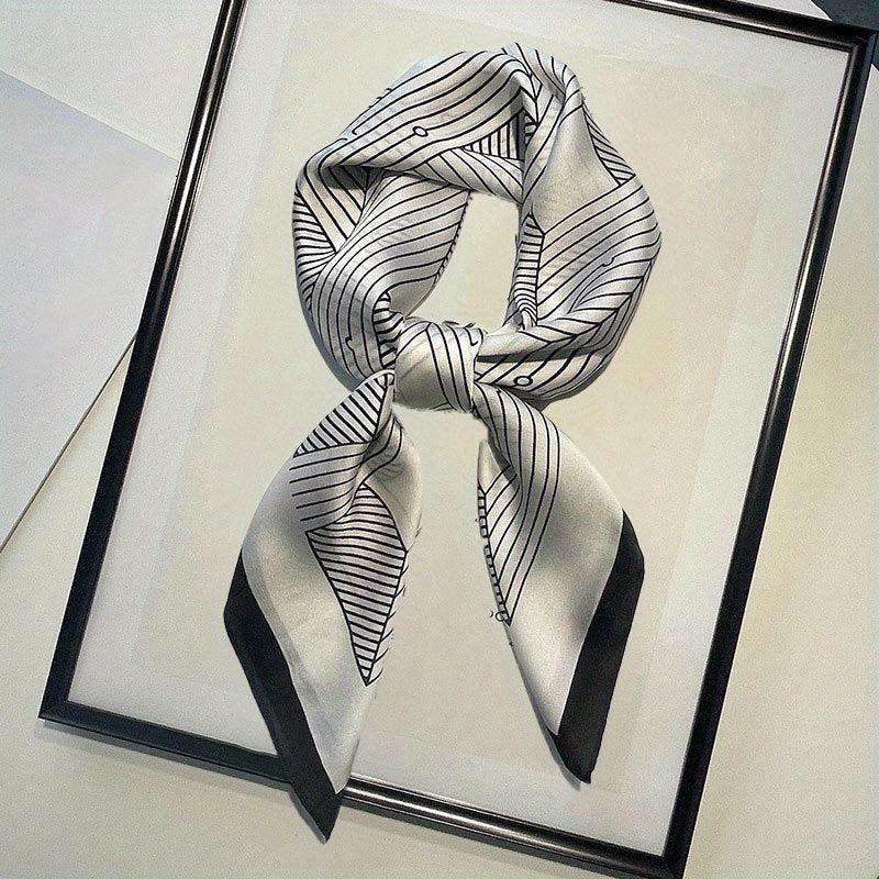 Square Scarf Block Striped Neckerchief Silk Bandana Women Casual Satin Head Wrap