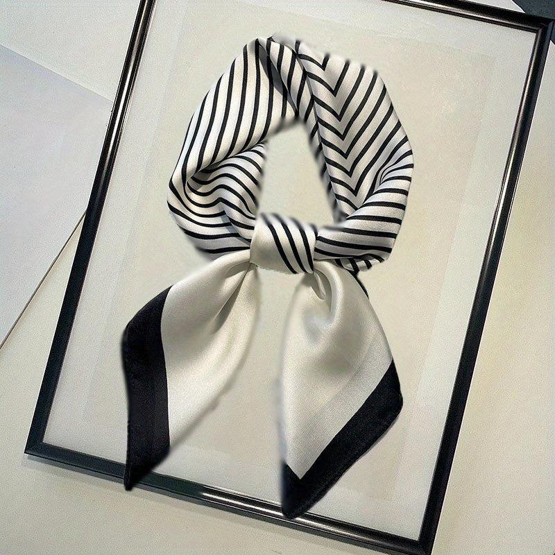 Square Scarf Block Striped Neckerchief Silk Bandana Women Casual Satin Head Wrap