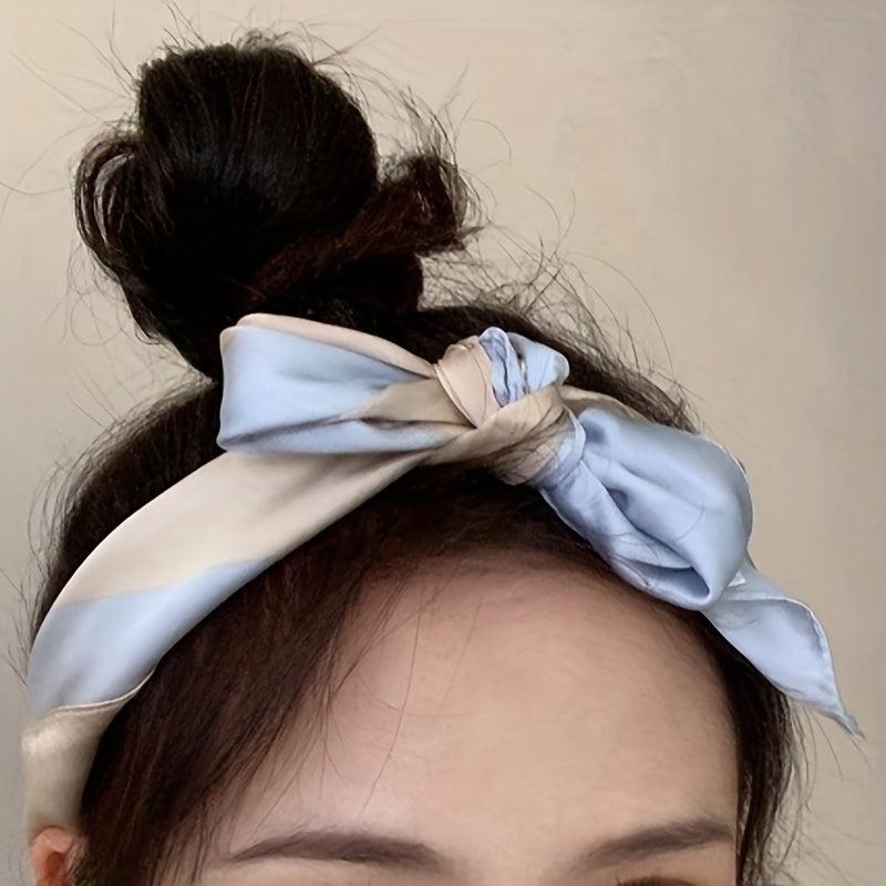 Square Scarf Block Striped Neckerchief Silk Bandana Women Casual Satin Head Wrap