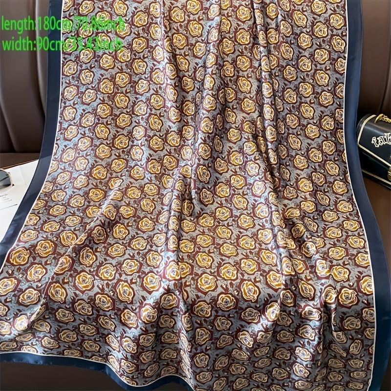 Satin Scarf Flower Printed Shawl Dress Versatile Wrap for Women