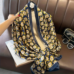 Satin Scarf Flower Printed Shawl Dress Versatile Wrap for Women