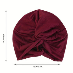 Wine Red Cross Knotted Bandana Women Turban Cap Ramadan Headwrap