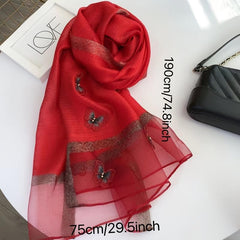 Butterfly Embroidery Scarf Thin Shawl Women Solid Sunscreen Headwrap