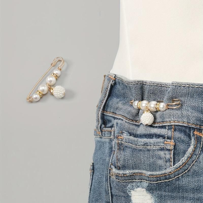 6pcs Safety Waistband Pins Pearl Rhinestone Silk Scarf Buckle