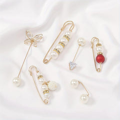 6pcs Safety Waistband Pins Pearl Rhinestone Silk Scarf Buckle