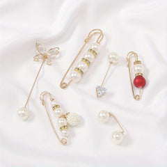 6pcs Safety Waistband Pins Pearl Rhinestone Silk Scarf Buckle