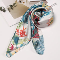 Women's Botanical Floral Print Satin Square Scarf