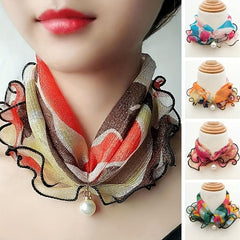 Faux Pearl Pendant Ruffles Scarf Glitter Neck Warmer Vintage Headband