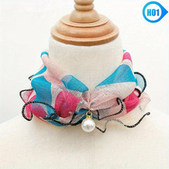 Faux Pearl Pendant Ruffles Scarf Glitter Neck Warmer Vintage Headband