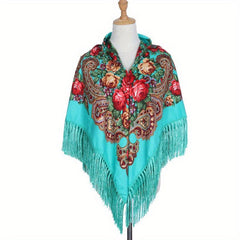 Boho Square Scarf Tassel Flower Print Shawl Vintage Cape Women's Cardigan