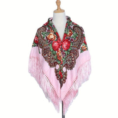 Boho Square Scarf Tassel Flower Print Shawl Vintage Cape Women's Cardigan